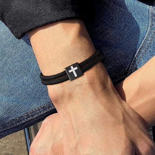 Sistble Easter Gifts for Women Men, Easter Basket Stuffers for Teens Christian Gifts for Men Women Cross Bracelet Baptism Bible Verse Religious Jewelry - Thumbnail 3