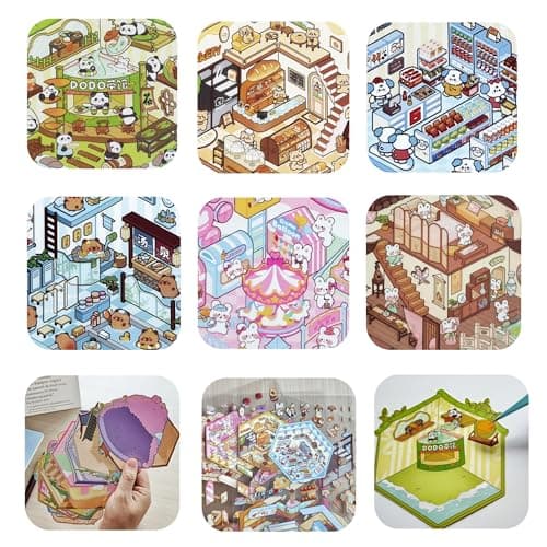 20 Sets DIY 3D House Stickers Scene Collection Book for Kids Adults, with Tweezers Make Your Own Shop House Stickers Therapy for Adult Relief Stress - Thumbnail 3