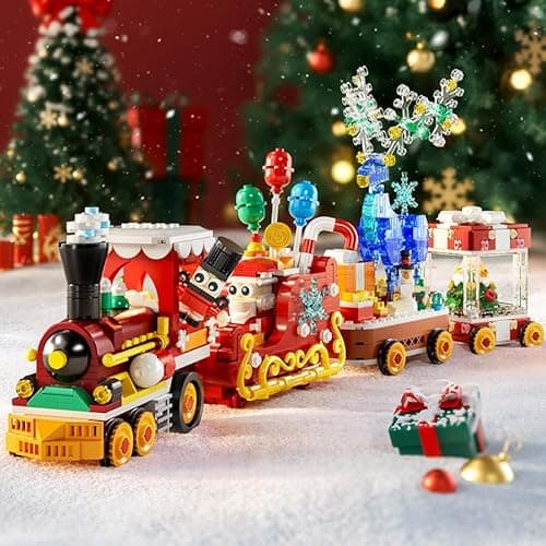Christmas Train Building Block Set-1461PCS Surprise Christmas Countdown Toys with LED Light Collectible Holiday Block Sets Thanksgiving Xmas Gifts Home Decor for Boys Girls and Adults - Thumbnail 6