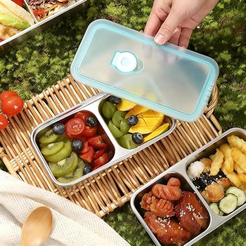 Gksuu 4 Pack Stainless Steel Snack Containers with Lids, 2-Compartment Reusable Food Storage Meal Prep Containers for Kids & Adults Lunch Boxes, School, Office, Travel, Camping (4) - Thumbnail 4