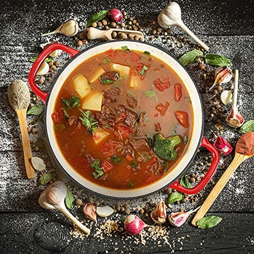 COOKWIN Cast Iron Casserole Braiser, 3.8 Quart Enameled Cast Iron Dutch Oven Pan with Lid, Heavy Duty and Dual Handles Skillet, Oven-Safe Porcelain Surface Casserole Dish, Red - Thumbnail 2