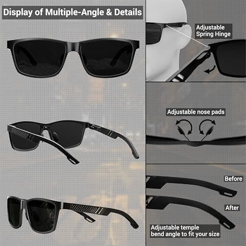 ROCKNIGHT Driving Sunglasses for Men - Polarized UV Protection, Al-Mg Metal Frame, Lightweight Black for Outdoor - Thumbnail 3