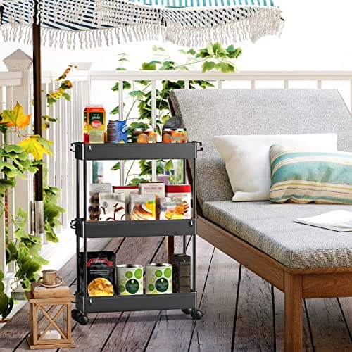 SPACEKEEPER Slim Rolling Storage Cart, 3 Tier Bathroom Storage Organizer Laundry Room Utility Cart Mobile Shelving Unit, Multi-Purpose for Kitchen Office Bathroom Laundry Narrow Places, Black - Thumbnail 4