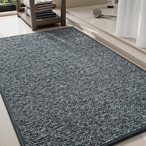PADOOR Thin Bath Mats, Braided Bath Mats for Bathroom, No-Slip Rubber Backed Bath Rugs, Machine Washable & Quick Dry Absorbent Bathroom Mat (24"x36", Darkgrey)