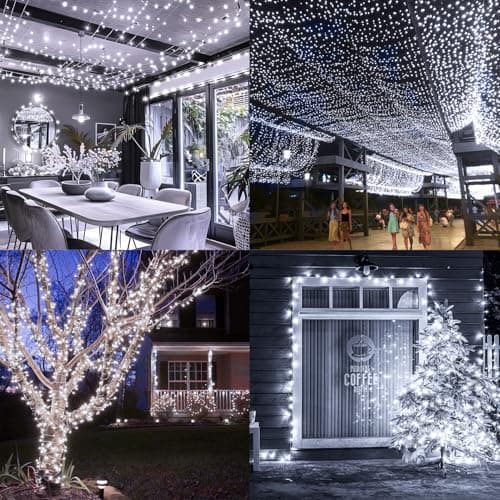 KNONEW 403FT 1000 LED Christmas Lights Outdoor String Light 8 Modes & Timer Fairy Lighting Plug in Waterproof for Xmas Yard Tree Wedding Party Holiday Decorations (Cool White) - Thumbnail 4