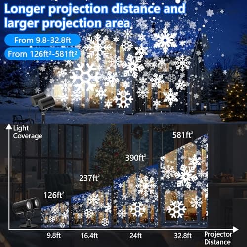 2025 Upgraded Double Head Christmas Snowflake Projector Lights Outdoor, Timing Mode, IP65 Waterproof, 360°Roating LED Christmas Lights, for Xmas Holiday Party Christmas Decoration, Indoor, Houses - Thumbnail 4