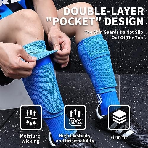 LPONJAR Soccer Shin Guards for Kids Youth Adults - Shin Pads and Sleeves with Optimized Insert Pocket for Boys Girls Men Women for Football Games - Protective Soccer Equipment - Thumbnail 2