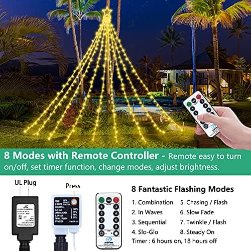 Decute Christmas Decorations Outdoor String Lights 8 Modes and Timer with Remote, Waterproof 320 LED Christmas Tree Lights Star Lights for Yard Garden Backyard Wedding Holiday Decor Warm White - Thumbnail 2