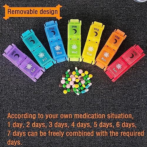 AM PM Pill Organizer 2 Times a Day, 7 Removable Daily Pill Cases with Color-Matched Lids & Base, Permanent Printed Day Labels, Large Capacity for Capsules, Fish Oil & Vitamins, BPA-Free - Thumbnail 3