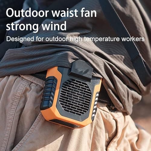 MARZIUS Portable Waist Clip Fan,6000mAh Battery Operated Wearable Belt Fan with Power Bank Function,6200RPM Strong Airflow,Personal Necklace Fan for Outdoor Work,Jobsite,Gardening,Camping (Orange) - Thumbnail 3