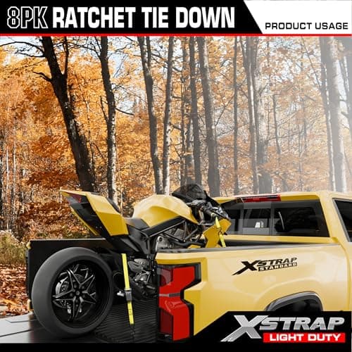XSTRAP STANDARD Ratchet Tie Down Straps - 8PK - 1'' x 10 ft - 900 LB Break Strength Cargo Straps for Moving Appliances, Lawn Equipment, Motorcycle Yellow - Thumbnail 2