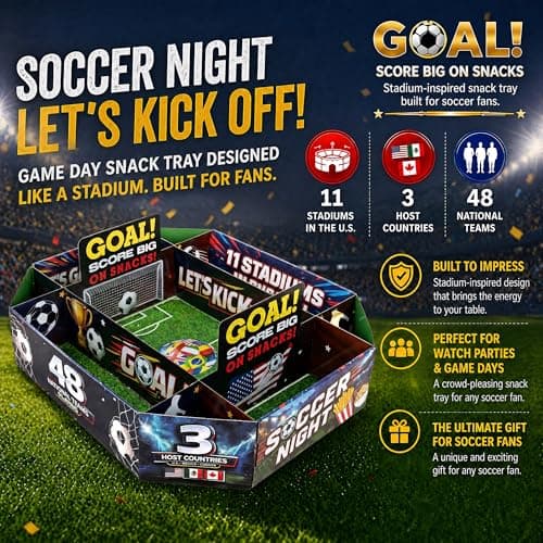 Ironraw Large 3D Soccer Snack Stadium with Roomy Center Field for Foil Pan,Corner Sauce Holders & 4 Divided Sections Food Server for 2026 Soccer Watch Parties,Game Day & Birthday, Team Celebrations - Thumbnail 4