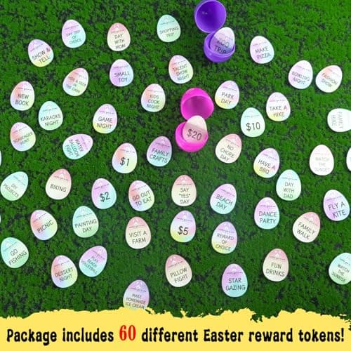 Easter Egg Fillers - 60pcs Easter Egg Tokens, Easter Eggs Filled Basket Stuffers Essentials Prefilled Party Favors Supplies, Family Games Hunt Prize Bulk Activity Gifts for Boys Girls Teens Exchanges - Thumbnail 6