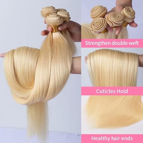 613 Blonde Bundles Human Hair 12A Grade Blonde Straight Hair 100% Unprocessed Brazilian Virgin 1 Bundle Remy Hair Extensions for Black Women 18 Inch - Thumbnail 5