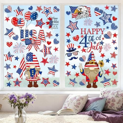 119PCS 4th of July Window Clings for Glass Windows, USA 250th Independence Day Decorations, Patriotic Static Cling Window Stickers Reusable for Home Office Party Decor, Red White Blue Window Decals - Thumbnail 3