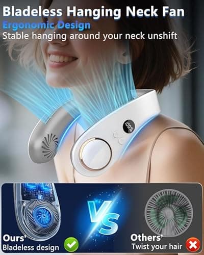 Neck Fan with Cooling Plate,Portable Neck Fans that Blow Cold Air Rechargeable Battery Powered Air Conditioner,Bladeless Wraps Body Ac, Wear Around the Neck Coolers for Extremely Hot Weather White - Thumbnail 5