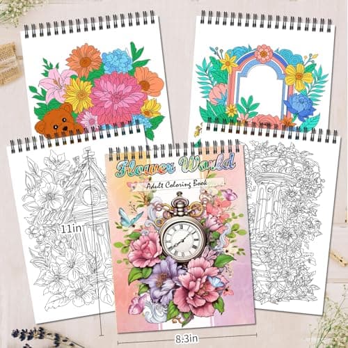 Jadeso Adult Coloring Book - 30 Unique Flowers Patterns and Designs, Coloring Book for Adults Relaxation and Stress Relief, Spiral Bound Adult Coloring Books for Women, Thick Smooth Paper(120gsm) - Thumbnail 4