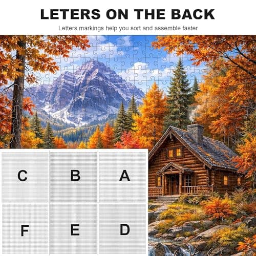 Teemosreal Puzzles for Adults 1000 Pieces, Autumn Mountain Cabin Jigsaw Puzzle, Scenic Fall Forest Waterfall & Deer Colorful Nature Landscape Puzzle with Poster, Challenging Puzzles for Game Night - Thumbnail 3