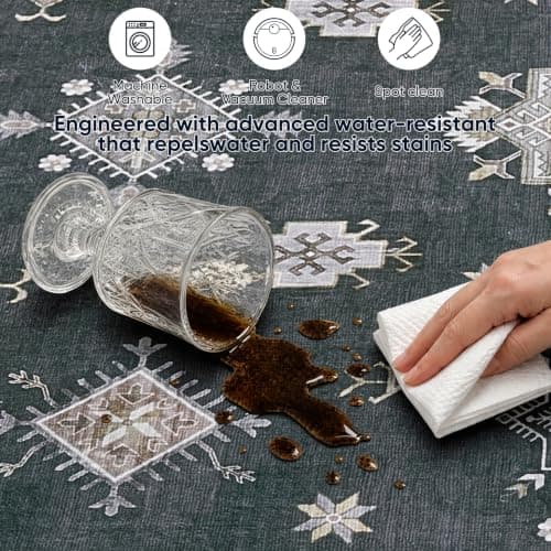 2'x3' Washable Area Rug Non-Slip, Vintage Floral Medallion Distressed Entryway Kitchen Bathroom Mat, Soft Low Pile Indoor Floor Carpet for Hallway Laundry, Navy Blue & Ivory Vintage - Thumbnail 6