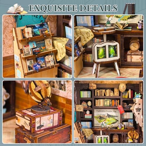 DIY Miniature Dollhouse Book Nook Kit – Reading Corner Bookshop Bookshelf Insert with LED Lights, Tiny House Model for Adults & Teens, Booknook Library Home Decor & Gift Idea for Family and Friends - Thumbnail 3
