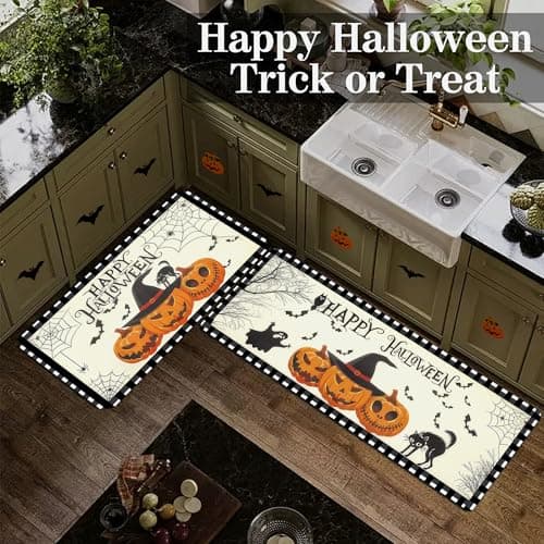 Btysun Halloween Door Mat, Kitchen Rug Halloween Decorations Kitchen Decor Gifts for Women Bathroom Rugs Area Home Decor Pumpkin Spider Web Ghost Decorations - Thumbnail 6