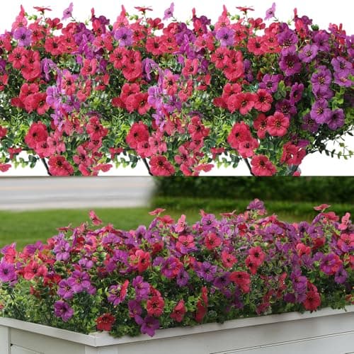 LUOAIYI Artificial Flowers for Outdoors 12 Bundles, UV Resistant Colorful Fake Silk Flower Outdoor Planter Garden Decor Indoor Decorations