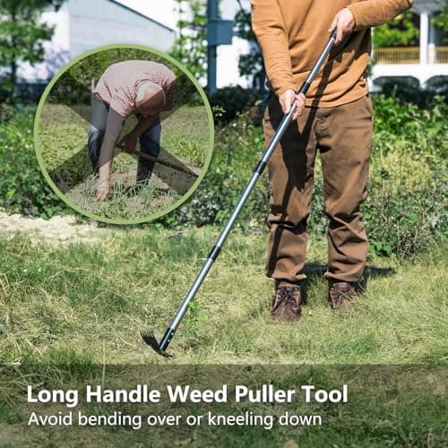 Mitclear Weed Puller Tool with Long Handle(58IN), 2-in-1 Gardening Hand Tools Weeds Remover, Weeder Rake & Garden Hoe Combo, Manual Weeding Puller Tool for Garden Yard Patio Lawn - Thumbnail 4