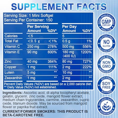 AREDS 2 Eye Vitamin & Mineral Supplement — Lutein and Zeaxanthin Supplement, Vitamin C & E, Zinc & Copper for Blue Light Protection, Eye Health Support, Eyebright , Eye Doctor Trusted — 150 Softgels - Thumbnail 2