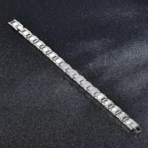 TRENDOLLA Mens Stainless Steel Bracelet, 7.5/8 inches Dainty Hiphop Cuban Link Chain Bracelet White Gold and 14K Gold Plating (Style04-White Gold) - Thumbnail 5