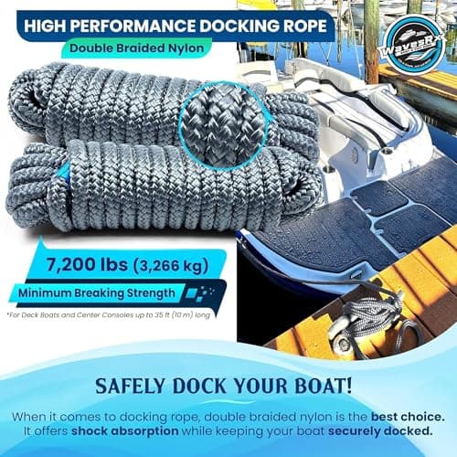 Premium Nylon Boat Dock Lines & Ropes for Docking 1/2'' x 20' | Double Braided Marine Rope & Mooring Line| Boat Ropes for Docking with Loop | UV & Saltwater Resistant Dock Ropes for Boats & Pontoons - Thumbnail 2