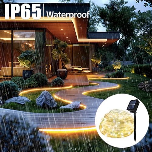 AurNyvaMay Fairy Light Solar Outdoor 33Ft 100 LED Rope Lights for Outside 8 Modes Warm White Solar Fairy Lights for Patio Fence Party Garden Yard Home Holiday Tree Outdoor Decoration - Thumbnail 2