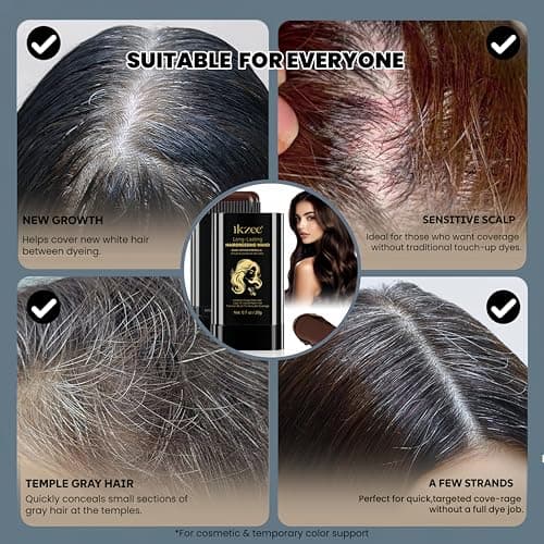 Temporary Hair Dye Comb for Gray Hair Coverage, Disposable Hair Color Stick with Precision Brush, Advanced Non-Irritating & Smudge-Proof Formula, Quick Root & Sideburn Touch-Up (light brown) - Thumbnail 4