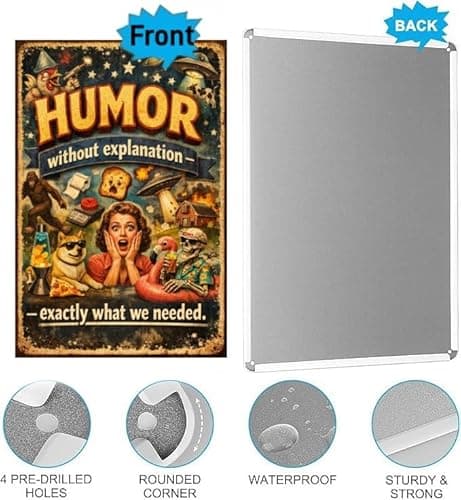 Humor Without Explanation Metal Tin Sign Funny Retro Wall Decor UFO Alien Sasquatch Dogo Pizza Skeleton Lava Lamp 8x12 Inch Iron Art Plaque Vintage Humor Poster - Thumbnail 5
