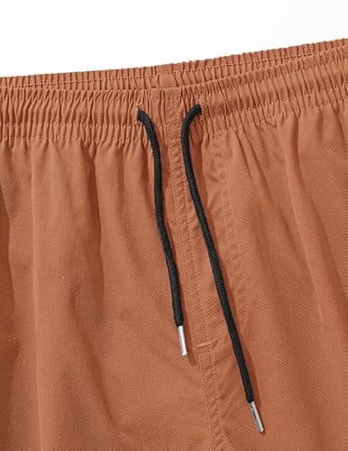 AUSELILY MEN Mens Cargo Shorts Drawstring 9 inch Casual Outdoor Work Relaxed Fit Elastic Waistband Summer Stretch Waist Baggy Big and Tall with Pockets Orange 5XL - Thumbnail 6