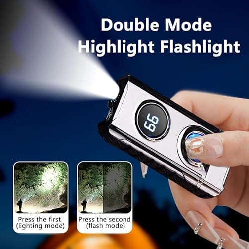 BABOBIU Electric Lighters Rechargeable Arc Lighter Windproof Plasma Lighters with LED Light Power Display Unique Lighters for Men for Candles Camping Fireplace Outdoor Gifts (Silver) - Thumbnail 3