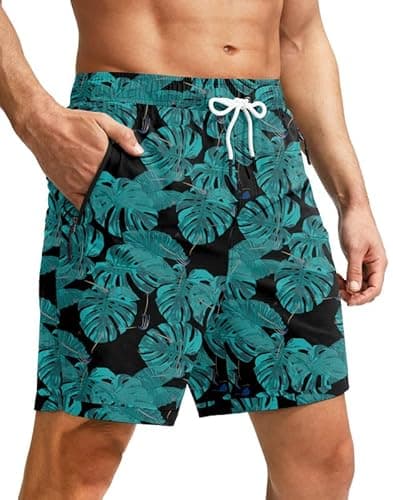 Viodia Men's Swim Trunks with Compression Liner Quick Dry Board Shorts Swimsuit Swimwear for Men with Zipper Pockets - Image 1