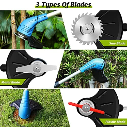 Lipoliftco Weed Wacker Cordless, 12V Battery Powered Lawn Edger, Grass Cutter with 2 * 2000mah Rechargeable Batteries and 3 Types of Blades, Lightweight Electric Mower for Garden and Yard Lawn - Thumbnail 2