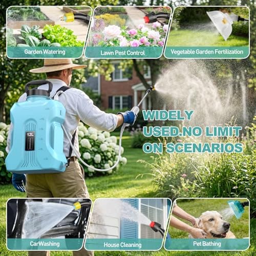 Backpack Sprayer,Sprayers in Lawn and Garden,Battery Powered Sprayer 3.5 Gallon,Telescopic Wand,5 Nozzles,Electric Sprayer with USB Rechargeable Handle,Portable Water Sprayer 12L - Thumbnail 4