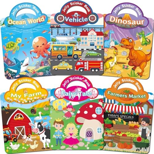 Kalysky 6Pack Reusable Sticker Books for Toddlers Ages 1-3 2-4, Jelly Sticker Books for Kids, Cute Sticker Books for Toddlers 2-4 Years, Sticker Activity Book for Girl Boy - Image 1