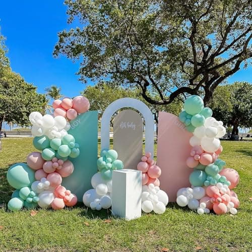 Pink and Green Balloons, 60Pcs 12 Inch Sage Green Pink Sand White Gold Confetti Balloons for Boho Baby Shower Jungle Woodland Floral Fairy Birthday Party Decorations - Thumbnail 5