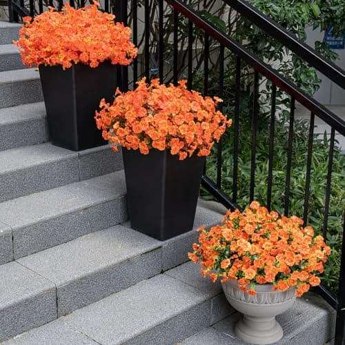Nigirior Artificial Fake Mums for Outdoor 16 Bundles Fall Orange Morning Glory for Halloween Decorations - Thumbnail 6