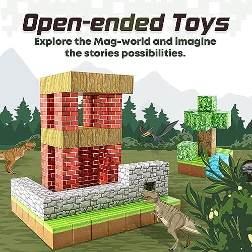 150PCS Magnetic Blocks-Build Mine Magnet World Forest Edition Kids Games for Boys&Girls Age 3-5 4-8 6-8, Magnetic Sensory STEM Toys Tiles for Toddlers Gifts for 3+ Years Old Ideal Construction Toys - Thumbnail 6