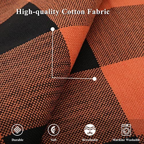 decorUhome Summer Buffalo Plaid Check Throw Pillow Covers 16x16 Set of 2 Outdoor Linen Decorative Farmhouse Gingham Pillow Covers with Stitched Edge for Bed Couch Sofa, Orange and Black - Thumbnail 4
