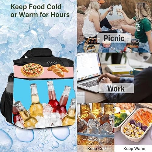Noelen Gad Expandable Insulated Lunch Box for Men & Women - Tactical Cooler Lunch Bag, Keeps Food Hot or Cold 8 Hours, Large Capacity with Water Bottle Holder & Shoulder Strap (Black) - Thumbnail 4