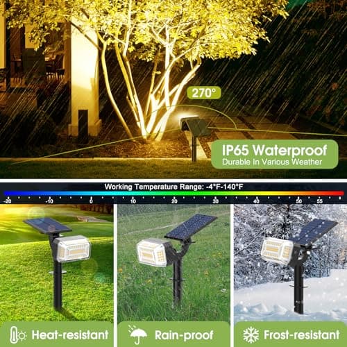 WENATY 102 LED Solar Spot Lights Outdoor Waterproof IP65, Adjustable Landscape Spotlights, [8 Pack/4 Modes] Auto On/Off Solar Powered Flood Lights for Outside Yard Garden Wall Pathway (Warm White) - Thumbnail 5
