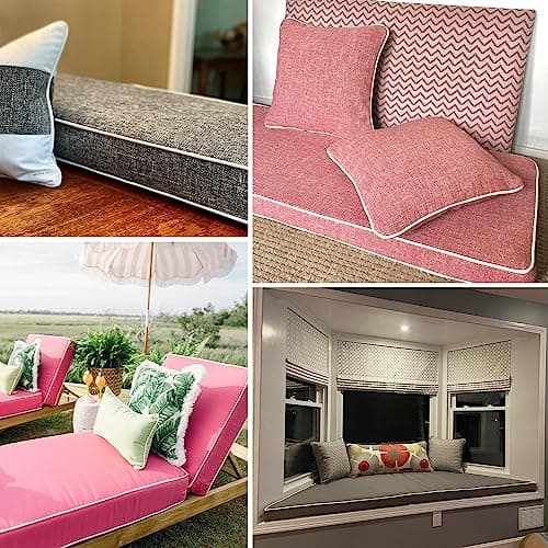 SINUOLIN Custom Size Bench Cushion Pads for Indoor Outdoor Furniture Window Seat Sofa Couch Swing 70D High-Resilience Foam with Optional Fabric Embroidery Contrasting Colors Piping - Thumbnail 2