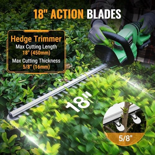 WORKPROX 20V Cordless Hedge Trimmer with 180° Rotatable Handle, 18'' Dual-Action Blade & 2.0Ah Battery, 5/8" Cutting Capacity, Safety Lock, Lightweight Shrub Trimmer for Garden Yard - Thumbnail 5