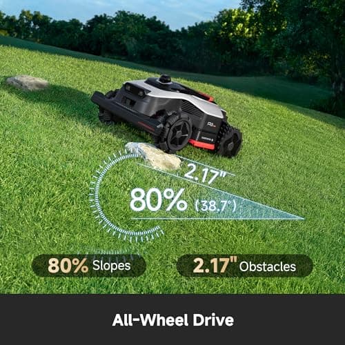 [All-Terrain Wire-Free] DREAME A3 AWD 1000 Robot Lawn Mower, 360° 3D LiDAR & AI Dual Vision Smart Robotic Mower for 0.25 Acre, 80% Slopes & 45min Fast Charge for Homeowners with Large/Steep Lawns - Thumbnail 3