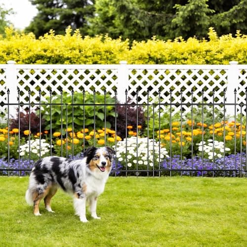 Decorative Metal Garden Fence，(12 Panels+ 13 Posts), 24 ft(W) x 24 in(H), High Metal Border Fence, Classic Roman Column Decoration, Garden and Lawn Landscape Fence, Black Animal Fence - Thumbnail 4