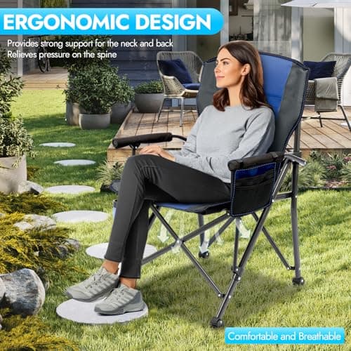 2 Pack Oversized Folding Camping Chair for Adults, Supports 450 LBS Camping Chairs, Heavy Duty Camping Chair with Side Pockets, Foldable Outdoor Chair for Camping, Beach, Fishing, Hiking, Blue-Black - Thumbnail 6
